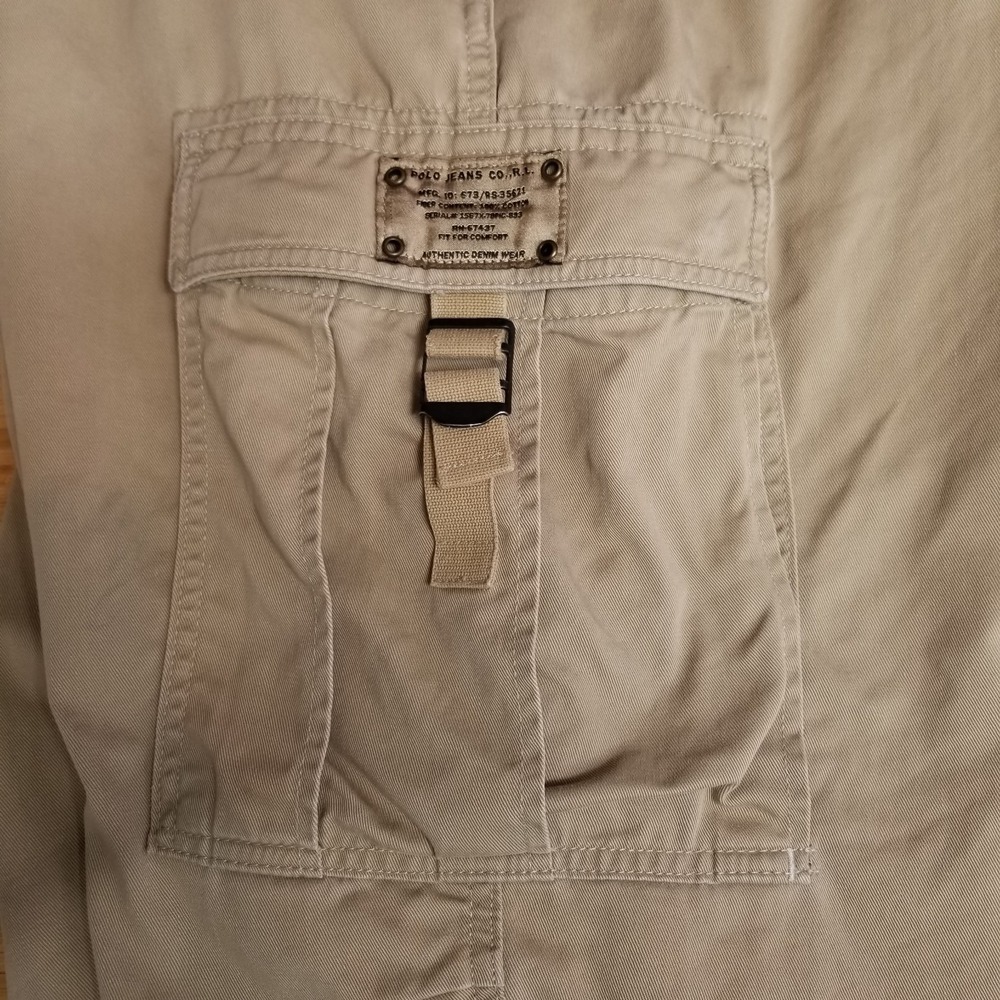 Vintage Polo Jeans Co Cargo Pants Men‎ 39 x 30.5 Beige Military Paratrooper Y2K - Picture 4 of 10